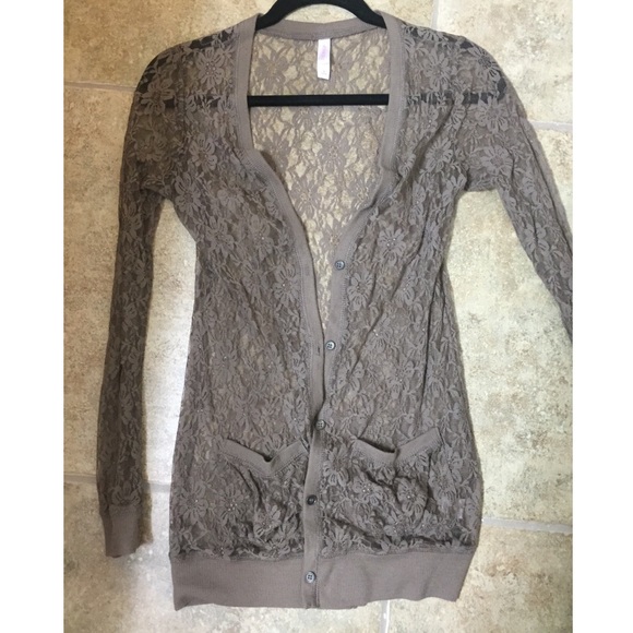 Taupe lace longline cardigan NWOT