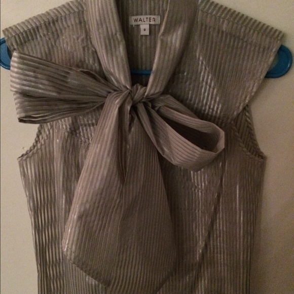 ❌SOLD❌ Transparent Striped Gray Bow Shirt Blouse - Picture 2 of 4