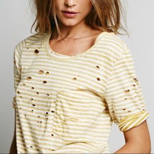 $78 NwT Free People Destroyed Striped Tommy Tee