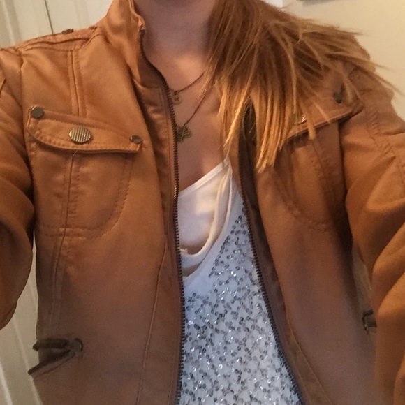 Camel-colored,faux leather jacket