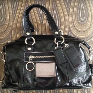 Coach Poppy Satchel - Shiny Black Crinkle Patent