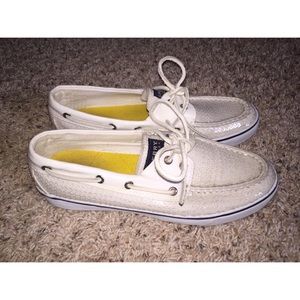 White sequin Sperrys