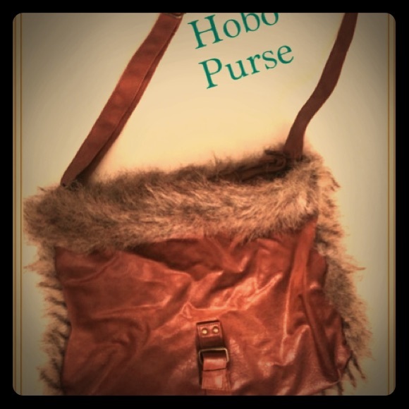 Hobo Messenger Tote Bag Brown With Fur Trim