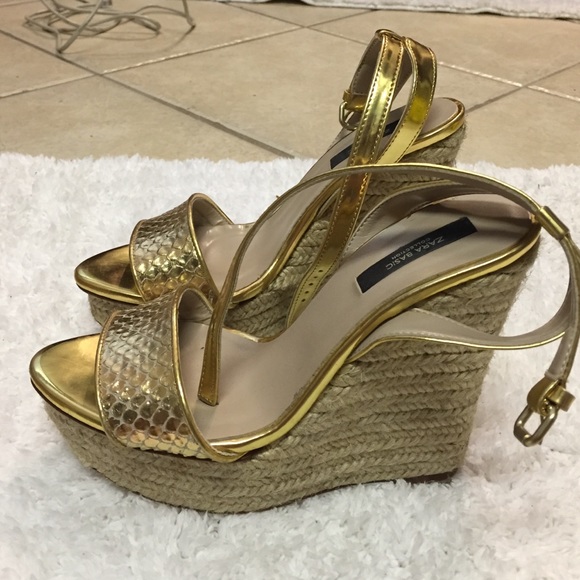 Zara gold with strap wedges