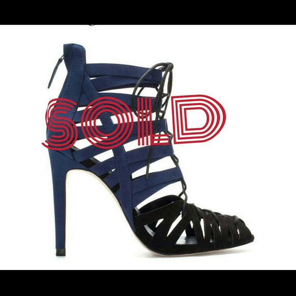 Zara Navy Strappy lace up bootie
