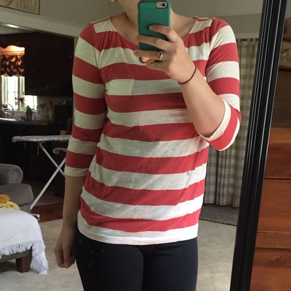 LOFT Rust and white striped tee with pocket - Picture 2 of 2