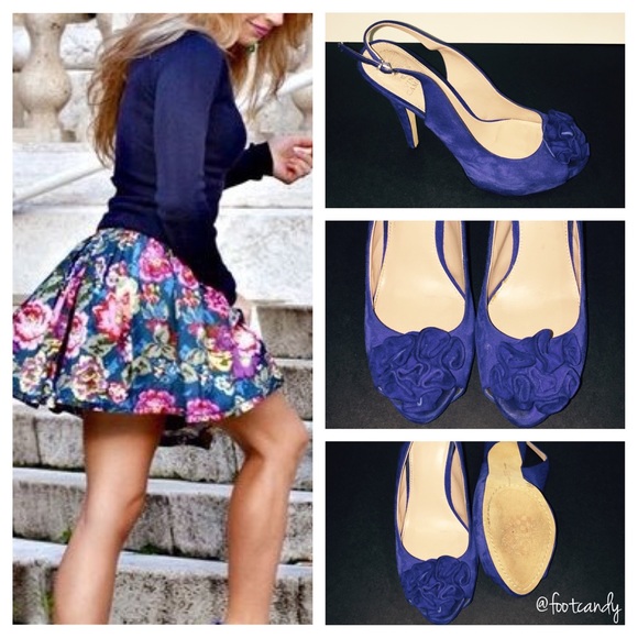 Vince Camuto Suede Cobalt Blue Peep Toe - Picture 3 of 3