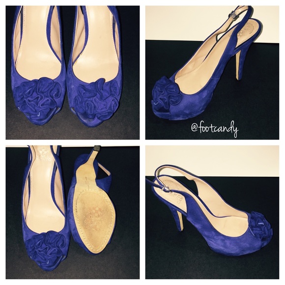 Vince Camuto Suede Cobalt Blue Peep Toe - Picture 2 of 3