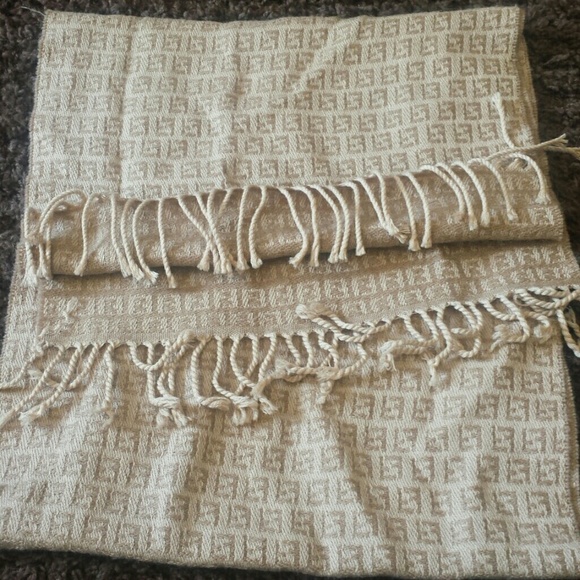 Fendi tan scarf. All logo all over