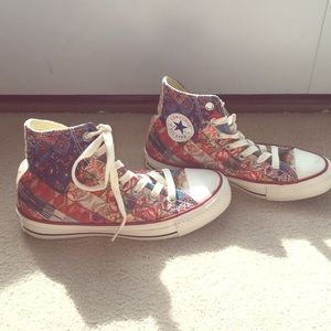 Multi- Pattern High- Top Converse Shoes