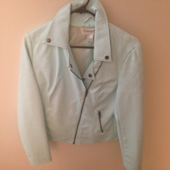Baby blue moto jacket.