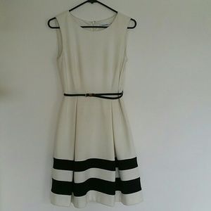 ADORABLE CALVIN KLEIN IVORY & BLACK STRIPED DRESS!