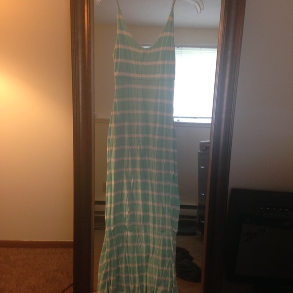 Baby blue and white striped maxi dress