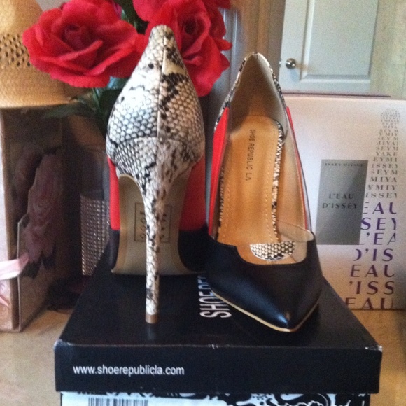 😍New Listing😍 Snakeskin Color Block Pumps