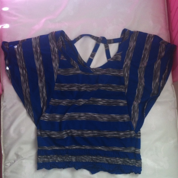Striped blue batwing sleeve shirt