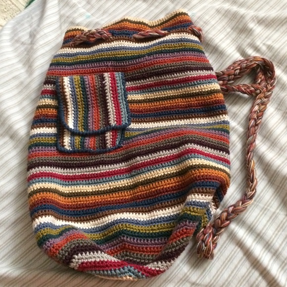 Peruvian Connection Handbags - 💢 Colorful Knit Drawstring Backpack✨