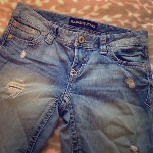 Express lightwash bootcut distressed jeans size 2L