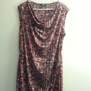 Red, white black shell dress with cowl neck