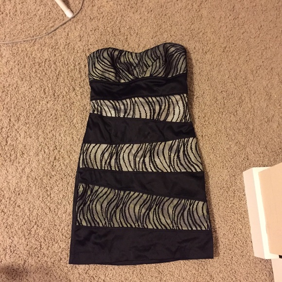 Strapless black and zebra print dress
