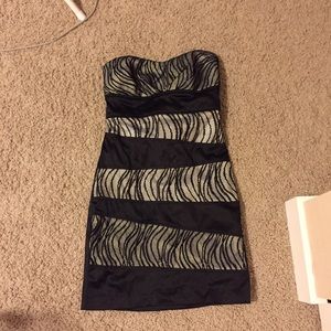 Strapless black and zebra print dress