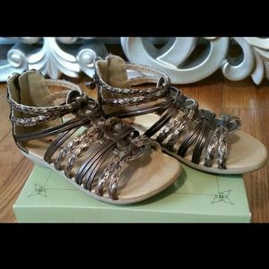 Sarah Jayne brown/gold braided gladiator sandals