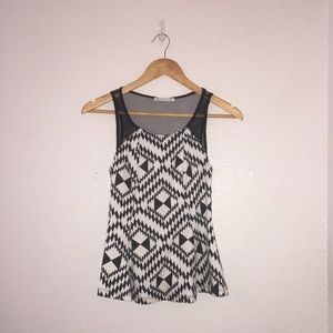 Black and white geometric peplum top