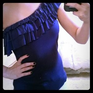 One shoulder blue top