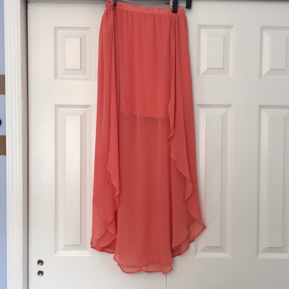 Salmon crinkled chiffon maxi skirt