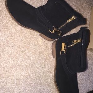 Steve Madden Black/Gold Suede Ankle Boots