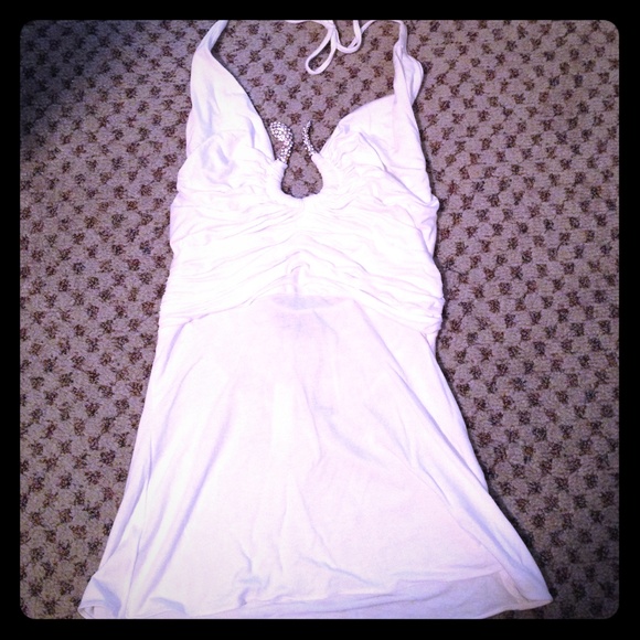 Sky 😇 White ruched halter top Rhinestone Small