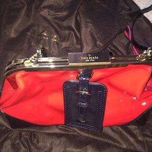 Kate Spade Patent Leather Red and Navy Pouch Purse