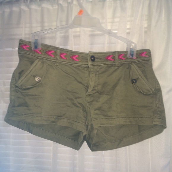 Green Cargo Hollister Shorts w/ Pink Accents