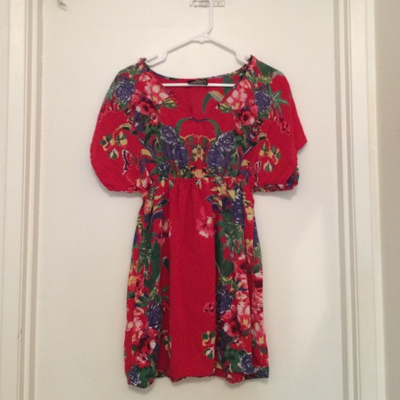 Red floral print dress