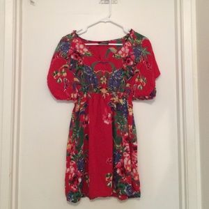 Red floral print dress