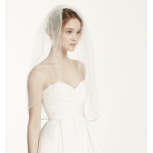Bridal Elbow Length  Veil, 1 Tier with Beaded Edge