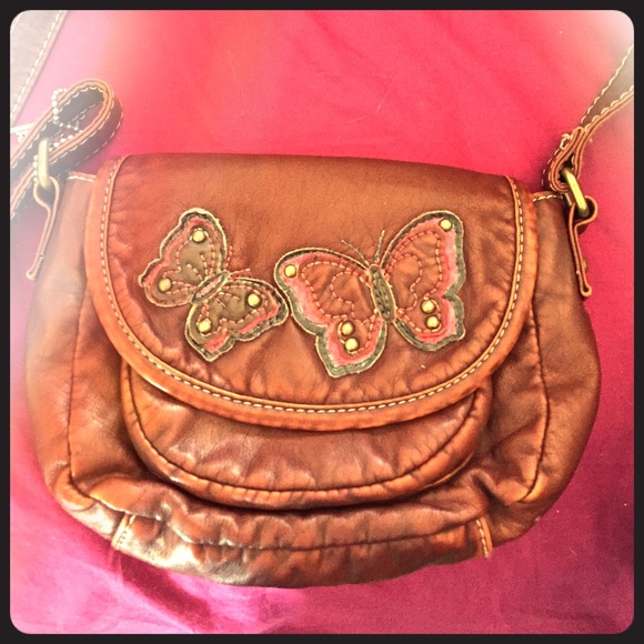 Small Soft Faux Leather Crossbody + Butterflies