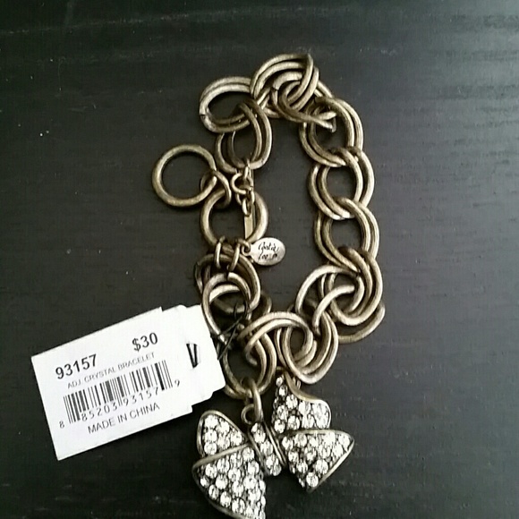 Vintage gold bracelet with rhinestone bow