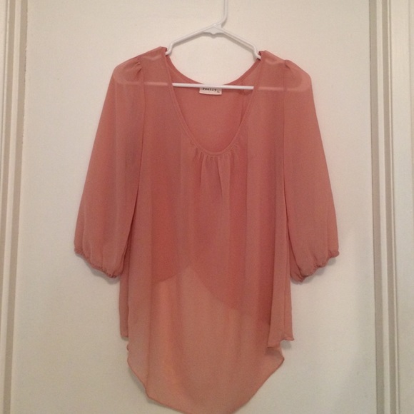 Pink sheer peasant top
