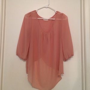 Pink sheer peasant top