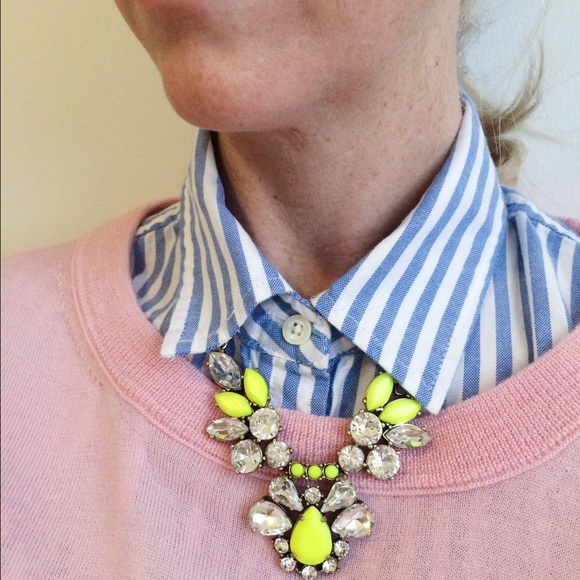 J. Crew Crystal Fan Necklace - light citron