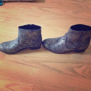 Silver booties w/ side zipper.