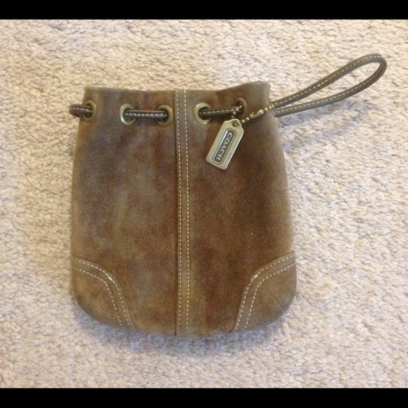 Coach Handbags - Vintage Coach brown suede drawstring wristlet