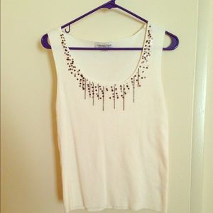 White tank with fun beads around neck line