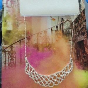 Rhinestone Criss Cross Swag Statement Necklace