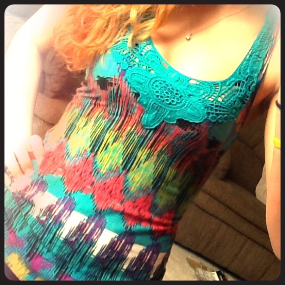 Mixed color turquoise tank top