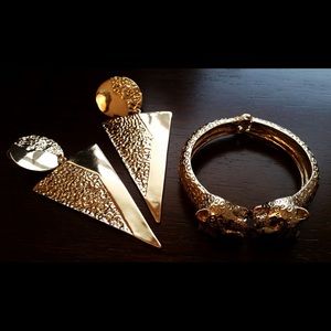 BUNDLE! Gold earrings/Leopard bracelet