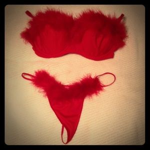 Furry/Feather Red Lingerie Set