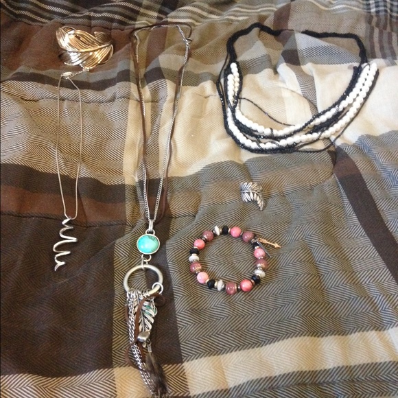 Three necklaces, two bracelets, one ring