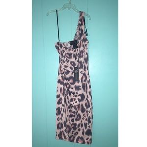 Pink cheetah print one strap dress.