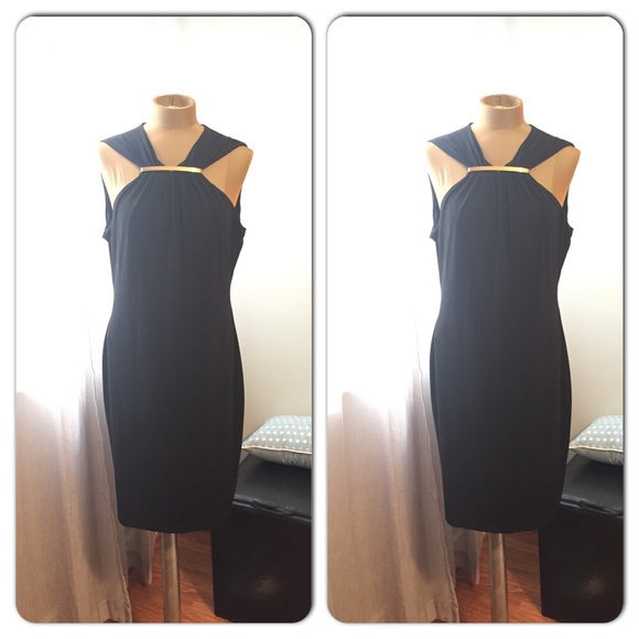 Calvin Klein black halter dress with gold detail